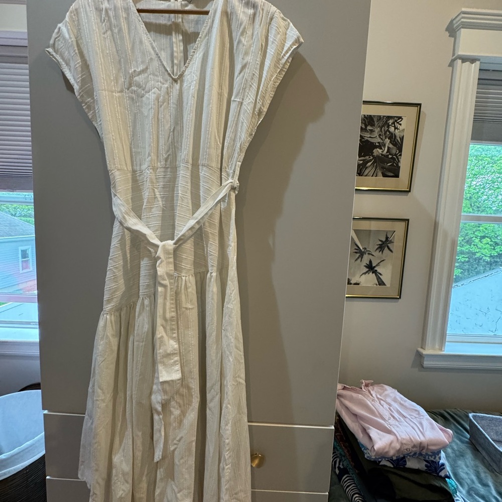 Zara Cream Asymmetrical Ruffled Maxi Sundress